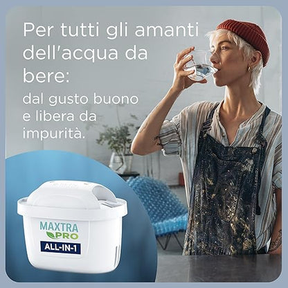 BRITA Marella Blue Water Filter Jug (2.4L) incl. 3 x Brita MAXTRA PRO All-in-1 Filters That Reduces Chlorine, Limescale and PFAS - Elegance and Functionality