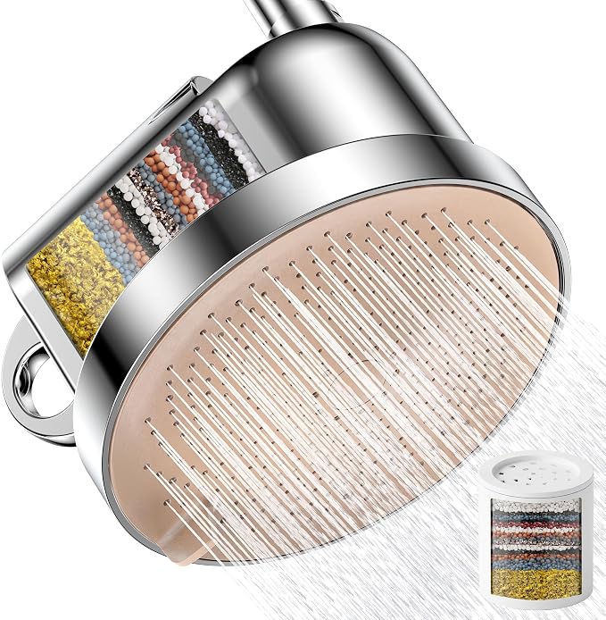 NSF Certified Filtered Shower Head - 5 Settings High Pressure Rain Shower Head with Filter for Hard Water Softener - Easy Install & Replace - Bathroom Showerhead to Remove Chlorine & Heavy Metals