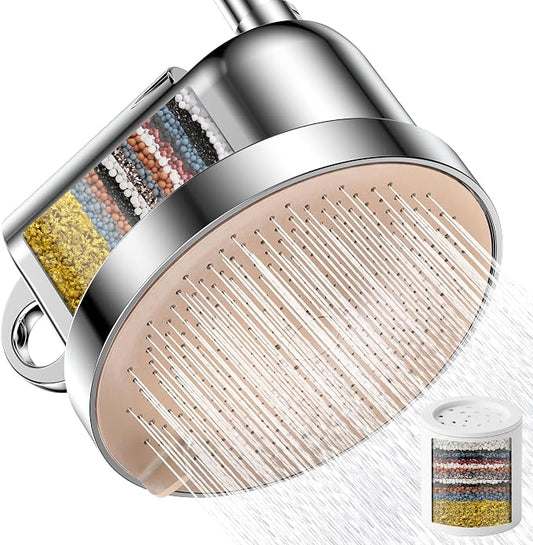 NSF Certified Filtered Shower Head - 5 Settings High Pressure Rain Shower Head with Filter for Hard Water Softener - Easy Install & Replace - Bathroom Showerhead to Remove Chlorine & Heavy Metals
