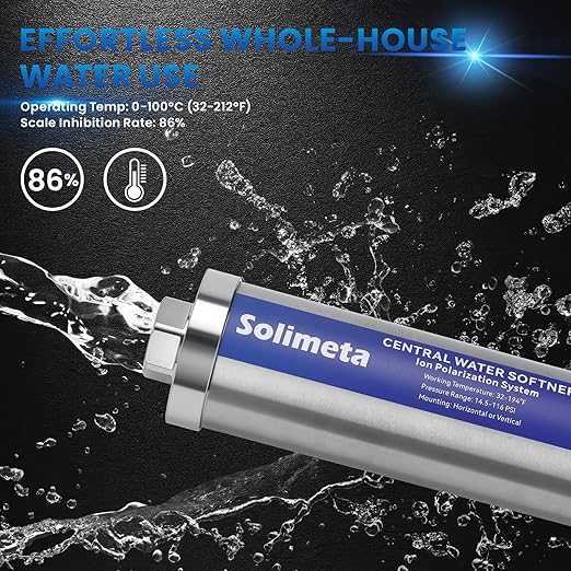Solimeta Central Water Softner, Salt-Free Whole House Water Descaler, 3/4" NPT Water Heater Descaler, lon Polarization System