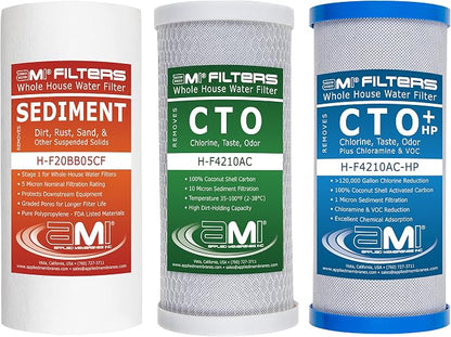 Applied Membranes Inc. 3-Stage Whole-House Water Filter Cartridge Replacements, Includes 10-Inch Sediment, Carbon, and Lead Filter Cartridges