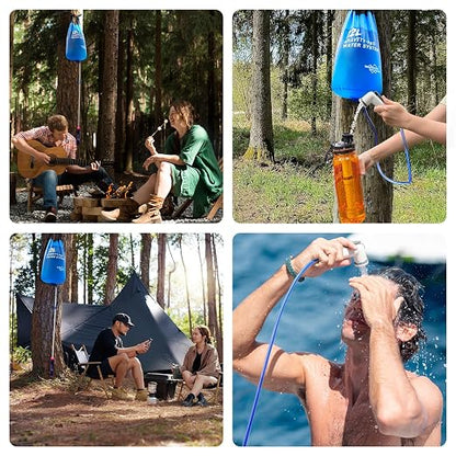 Membrane Solutions 12L Gravity Water Filter Max with Shower for Camping | NSF/ANSI 42, 372 & 401 certified; 0.1-micron 4-stage filter, 1,320-gal life for group camping, RV trips & emergencies