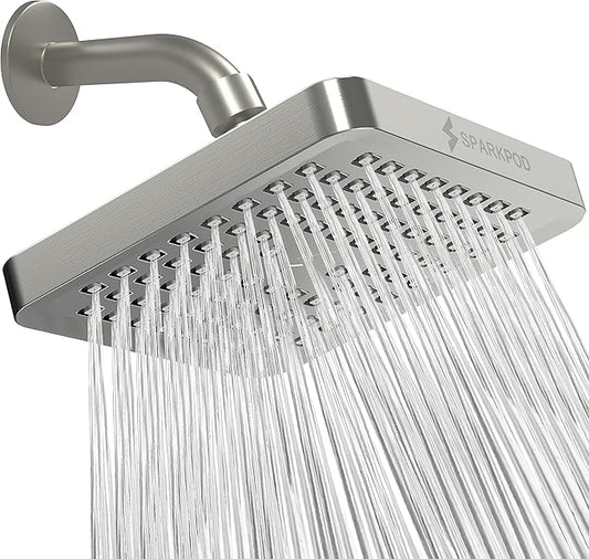 SparkPod Shower Head - High Pressure Rain - Premium Quality Luxury Design - Easy Clean Adjustable Replacement for Your Bathroom Shower Heads (Elegant Brushed Nickel, 6 Inch Square)