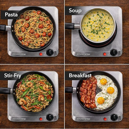 OVENTE Countertop Infrared Single Burner, 1000W Electric Hot Plate with 7” Ceramic Glass Cooktop, 5 Level Temperature Setting & Easy to Clean Base, Compact Stove for Home Dorm Office, Silver BGI101S