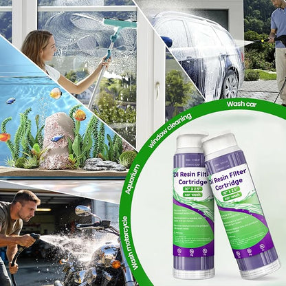 Mixed Bed DI Resin Filter Cartridge, 10''x 2.5'' DI Color Changing Replacement Cartridge, Deionized Resin for Spot-Free Car Wash System, Window Cleaning & Aquarium, 2-Pack