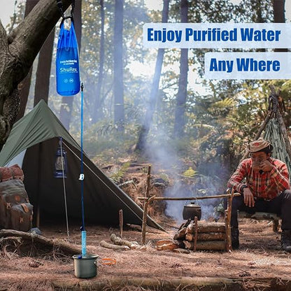 6L Gravity Fed Water Filtration System with Adjustable Tree Strap | 1.5 Gal Large Gravity Bag with Filter Straw, Water Purifier Survival for Travel, Backpacking, and Emergency Preparedness (6L)