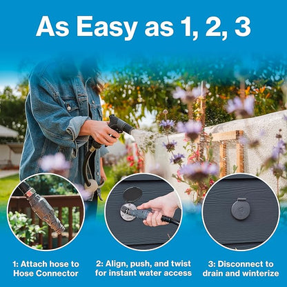 Aquor House Hydrant V1+ Frost Free Outdoor Faucet, Anti Siphon Valve with Quick Connect, Frost Proof Flush Wall Hose Bib, 8 inch Stem, 9-3/4 inch Install Depth, Slate Gray