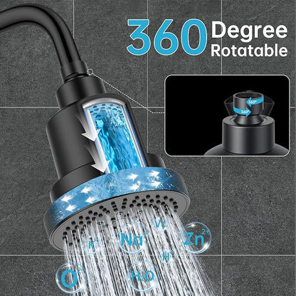 Aquaronvie NSF Certified Filtered Shower Head with KDF-55, High Pressure 3 Spray Modes Showerhead Water Softener for Hard Water, Remove Chlorine & Impurities for Softer Skin and Hair, Matte Black