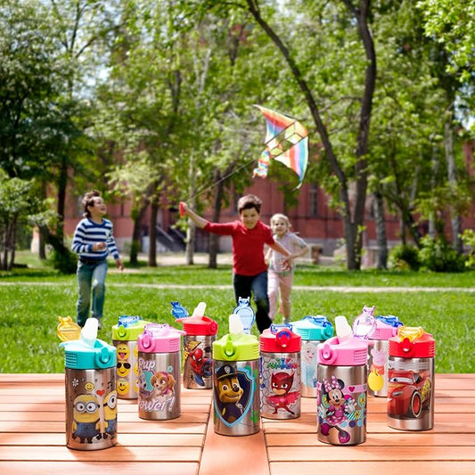 Zak Designs Stainless Steel One Hand Operation Lid and Built-in Carrying Loop Water Bottle with Straw Spout is Perfect for Kids (15.5 oz, BPA Free), 1 Count (Pack of 1), Marvel Comics Spider-Man
