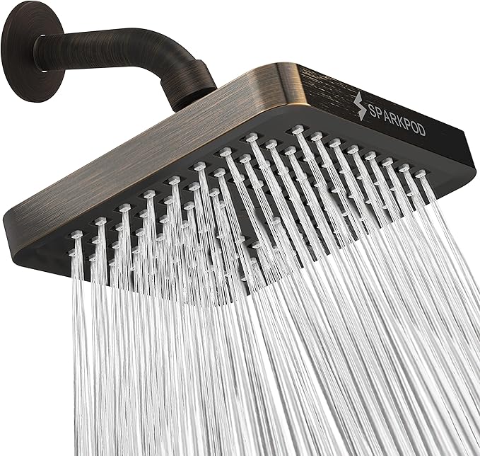 SparkPod Shower Head - High Pressure Rain - Premium Quality Luxury Design - Easy Clean Adjustable Replacement for Your Bathroom Shower Heads (Vintage Oil Rubbed Bronze, 6 Inch Square)