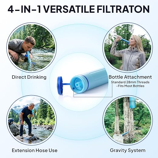 Greeshow Portable Water Filter Straw, Personal Water Filtration System with Replaceable Cartridge, 0.01 Micron Survival Water Purifier Gear for Hiking, Camping, Travel & Emergency Prep, 1 Pack