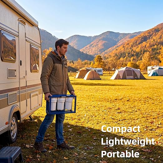 S3 Mini External 3-Stage RV Fresh Water Filter System, Compact, 5 Inch Filters, 3/4" GHT Stainless Steel Fittings, Reduce Sediment, Chlorine, Odor, All Aluminium Free-Standing Chassis, Blue
