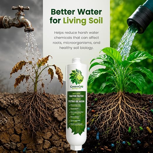 GreenGro Garden Hose Water Filter | KDF + Activated Carbon | Removes Chlorine, Chloramines, Heavy Metals & Sediment | 40,000 Gallon Capacity | Hydroponic, Pond & Garden Use