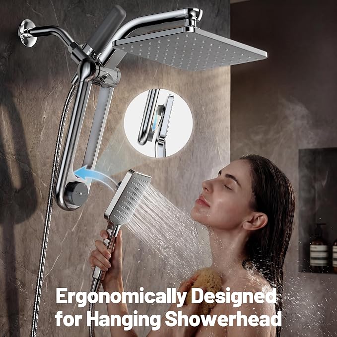Dual Filtered Rainfall Handheld Showerhead Spray Combo with 7 Modes | 2026 Upgraded Shower Head Combo, Dual Filtration For Skin & Hair Care, One-Button Filter Replacement, Modern Chrome