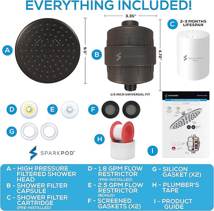 SparkPod Luxury Filtered Shower Head Set 23 Stage Shower Filter - Reduces Chlorine and Heavy Metals - High Pressure Showerhead Filter (9.5" Round, Vintage Oil Rubbed Bronze)
