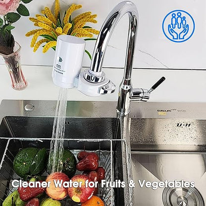 Faucet Mount Water Filtration System, BPA-Free Faucet Water Purifier for Sink, Filter Replaces 400 Gallon Water, Lasts Six Months, Includes 1 System/1 Filter, White