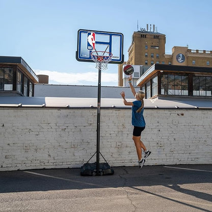 Lifetime NBA League Edition Portable Basketball Hoop, Adjustable Height 7.5-10 Ft, 44 Inch Shatterproof Fusion Backboard, Base with Wheels