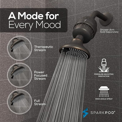 SparkPod 23-Stage Filtered Shower Head with 3 Spray Settings - High Pressure Shower Head with Filters for Dry Hair and Skin - Showerhead with Filter Reduces Chlorine & Heavy Metals (Oil-Rubbed Bronze)