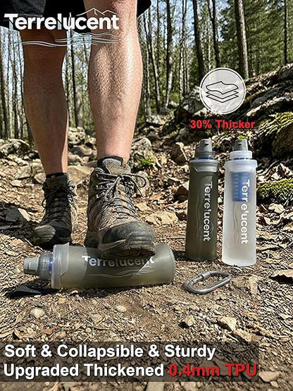 33.8 oz Collapsible Water Bottle with Filter, Squeeze Filtered Water Bottle, BPA-Free, Dual Filtration, Ultralight Water Filter System for Hiking, Camping, Backpacking (Gray, 33.8 OZ)