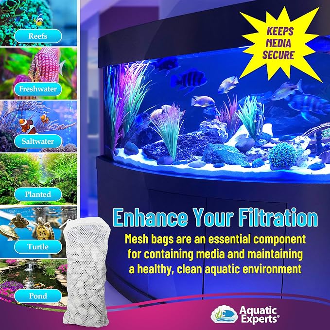 Aquatic Experts Max Flow Filter Media Bags - Durable, Secure with Plastic Zipper, for Aquarium and Pond, Zipper, 3" x 8" - 4 Pack