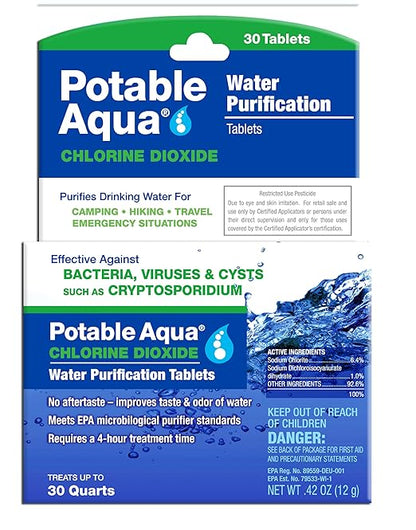 Potable Aqua Water Purification Tablets + Sawyer MINI Water Filtration System