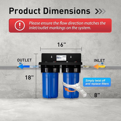 iSpring WGB21BM 2-Stage Whole House Water Filtration System, 10”x4.5” 1" Ports & FC15B High Capacity Activated CTO Carbon Block Filter Replacement Cartridge, 5-Micron 10"x4.5"