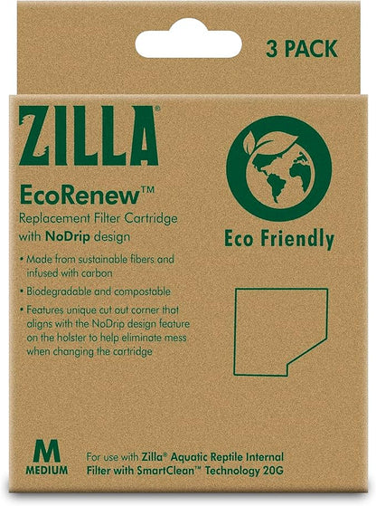Zilla EcoRenew Filter Cartridges, for Zilla Aquatic Reptile Internal Filter with SmartClean Technology 20G, 3-Pack