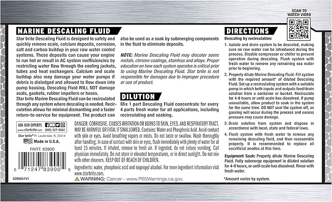 STAR BRITE Marine Descaling Fluid Concentrate 1 Gallon - Engine Scale & Deposit Remover, Safe for Seals & Gaskets (083900)
