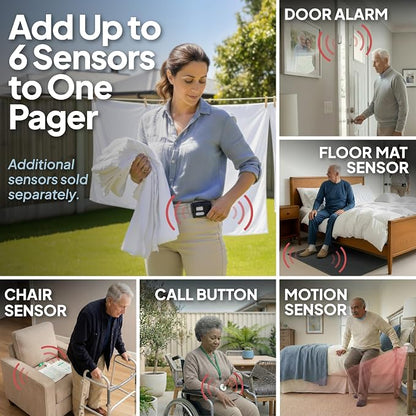 Smart Caregiver Bed Exit Alarm with Wireless Pager - Early Alert Fall Prevention for Seniors and Elderly - Weight Sensing Bed Pad Alerts Caregiver When They Get Up - USA Company and Customer Service