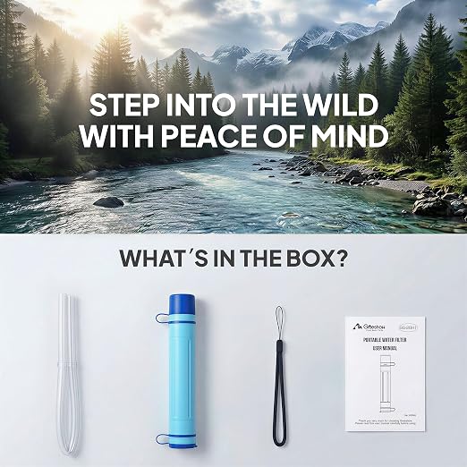 Greeshow Portable Water Filter Straw, Personal Water Filtration System, Replaceable Filter Cartridge, Outdoor Water Purifier Emergency Survival Gear for Hiking Camping Backpacking, GS-28H1, 3 Pack
