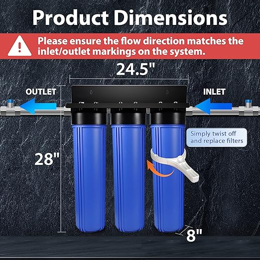 iSpring Lead-Reducing Whole House Water Filter System, Also Reduces Chlorine, Taste, Odor, 3-Stage Whole House Water Filtration System, Model: WGB32B-PB, 1" NPT Inlet/Outlet