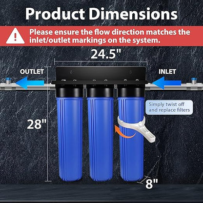 iSpring Lead-Reducing Whole House Water Filter System, Also Reduces Chlorine, Taste, Odor, 3-Stage Whole House Water Filtration System, Model: WGB32B-PB, 1" NPT Inlet/Outlet
