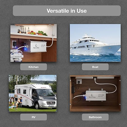 VP2 Mini UV-C LED Ultraviolet Water Filter Purifier, Reduce up to 99.99% of Contaminants at Flow Rate 0.52GPM, Smart On/Off Switch, 12V DC for RV Boats Off-Grid Livings, Mercury Free