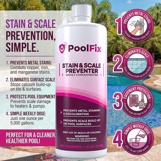 Stain & Scale Preventer – 1 Quart | Professional Grade Metal Stain & Scale Control for Pools & Spas | Protects Heaters, Pumps, Tile & Surfaces