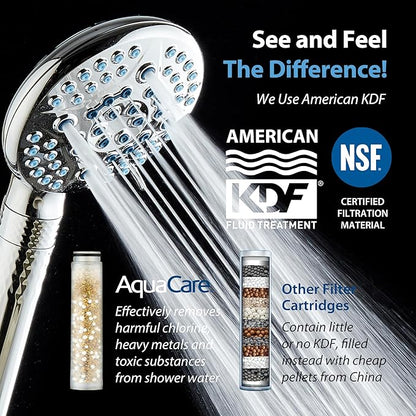 AquaCare 4X High Pressure 10-mode Filter Handheld Shower Head with Dual Power Wash - Clean Tub, Tile & Pets, Remove Chlorine, Metals & Toxins from Water to Protect Skin, Hair & Nails. Chrome Finish