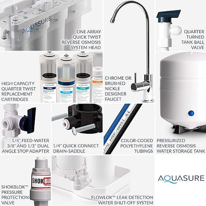 Aquasure 48,000 Grains Whole House Water Filter Bundle with Automatic Digital Metered Control Softener and 75 GPD RO Reverse Osmosis Drinking System | Removes Hardness | Ideal for 3-4 bathrooms