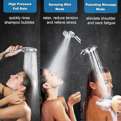 Filtered Handheld Shower Head, 9 Spray Modes High Pressure, 3 Replacement Filters Included, Hard Water Softener 20-Stage Filtration, Remove Chlorine, Relieve Dry Itchy Skin, 3 Filters-Chrome