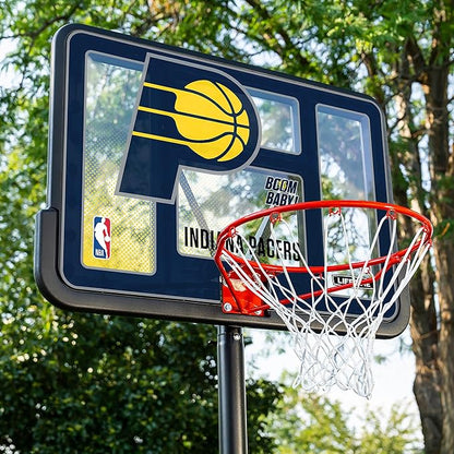 Lifetime NBA Indiana Pacers Portable Basketball Hoop, Adjustable Height 7.5-10 Ft, 44 Inch Shatterproof Fusion Backboard, Base with Wheels