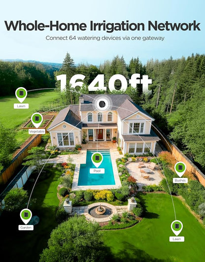 GoveeLife H5901 Smart WiFi Sprinkler Timer with Gateway, 1 Water Outlet | 1640ft Gateway-Device Range, App Remote Control, Weather Adaptive, Brass Connectors, IP67, 2Yr Battery, for Garden/Lawn/Yard