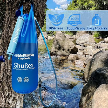 6L Gravity Fed Water Filtration System with Adjustable Tree Strap | 1.5 Gal Large Gravity Bag with Filter Straw, Water Purifier Survival for Travel, Backpacking, and Emergency Preparedness (6L)