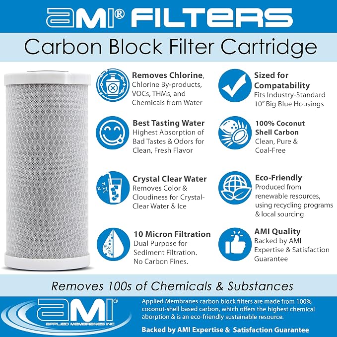 Applied Membranes Inc. 3-Stage Whole-House Water Filter Cartridge Replacements, Includes 10-Inch Sediment, Carbon, and Lead Filter Cartridges
