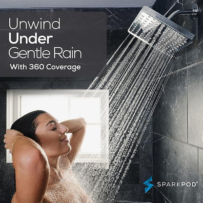 SparkPod Shower Head - High Pressure Rain - Premium Quality Luxury Design - Easy Clean Adjustable Replacement for Your Bathroom Shower Heads (Luxury Polished Chrome, 8 Inch Square)