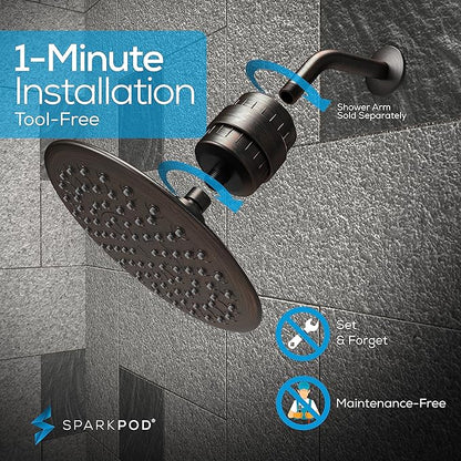SparkPod Luxury Filtered Shower Head Set 23 Stage Shower Filter - Reduces Chlorine and Heavy Metals - High Pressure Showerhead Filter (9.5" Round, Vintage Oil Rubbed Bronze)